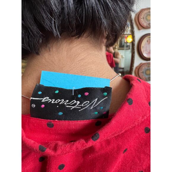 80s Vintage Red and Black Polka Dot Belted Dress Size Small - Picture 6 of 8